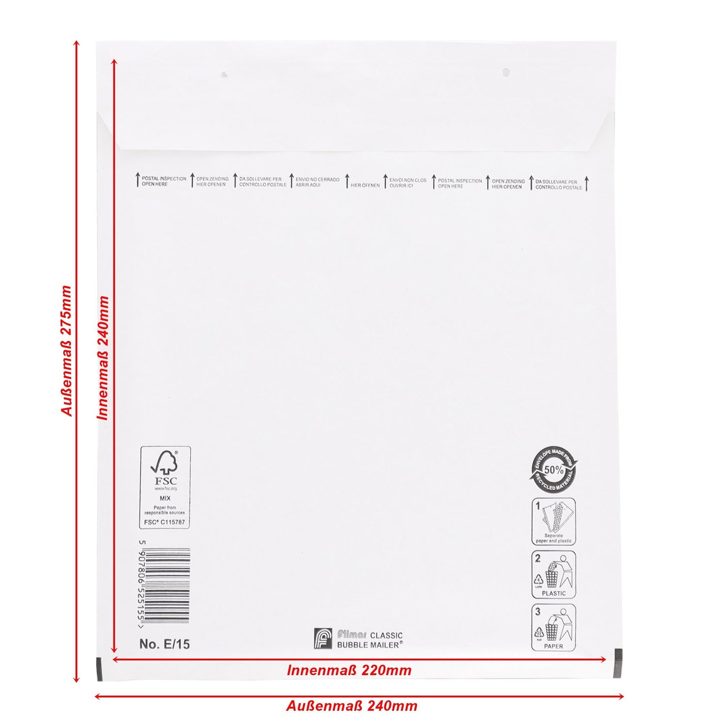 100x Luftpolstertaschen weiß E15 DIN B5+ 240x275mm - TMN - shop.de