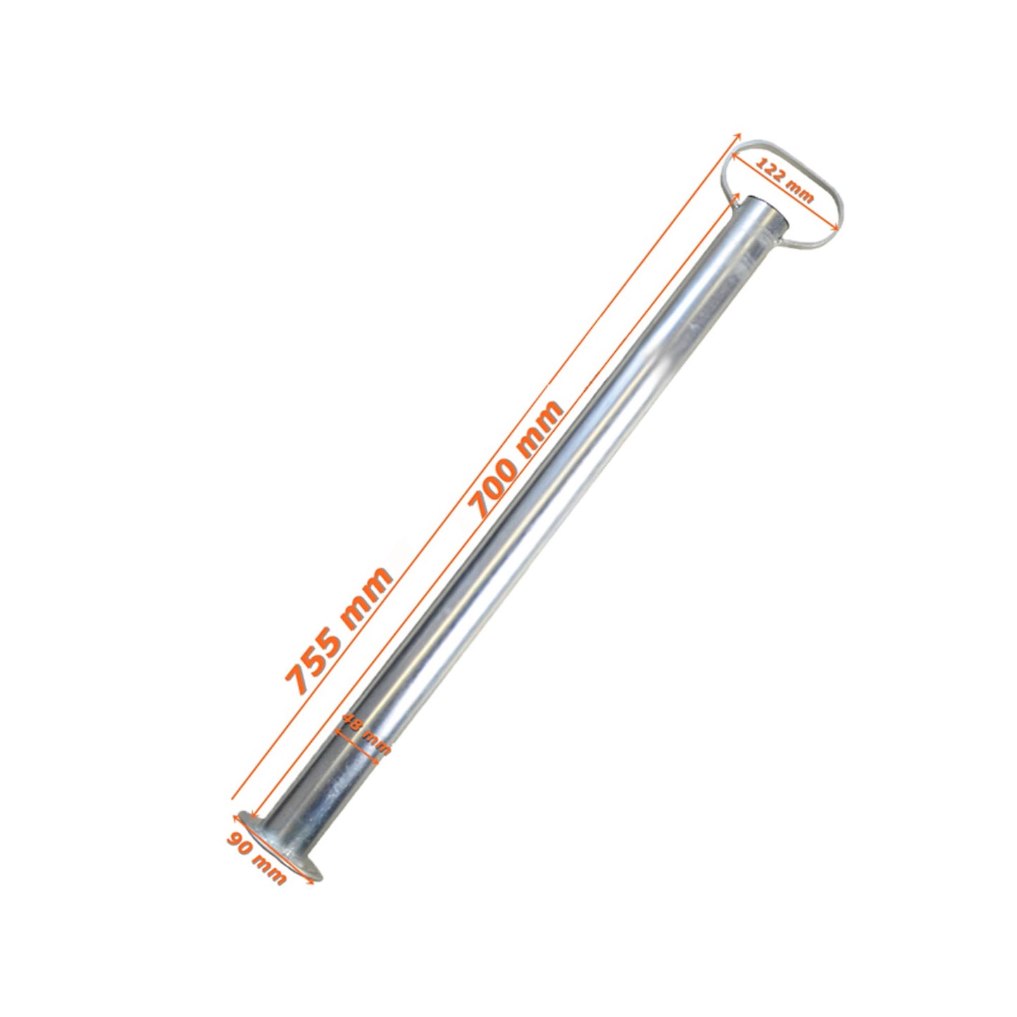 Trailer support 700mm long, Ø 48mm tube