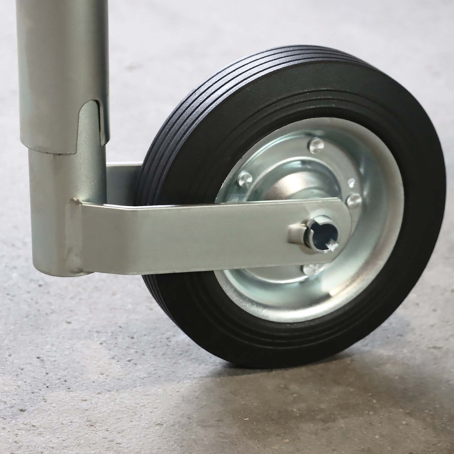 TMN jockey wheel with steel rim, solid rubber tire with clamp holder