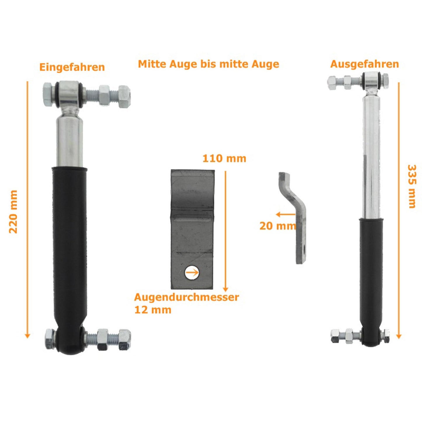 Set KNOTT Achsstoßdämpfer (2 Stück) 600 bis 1800 kg -Knott Nr. 990001 + Schraubensatz + Halter