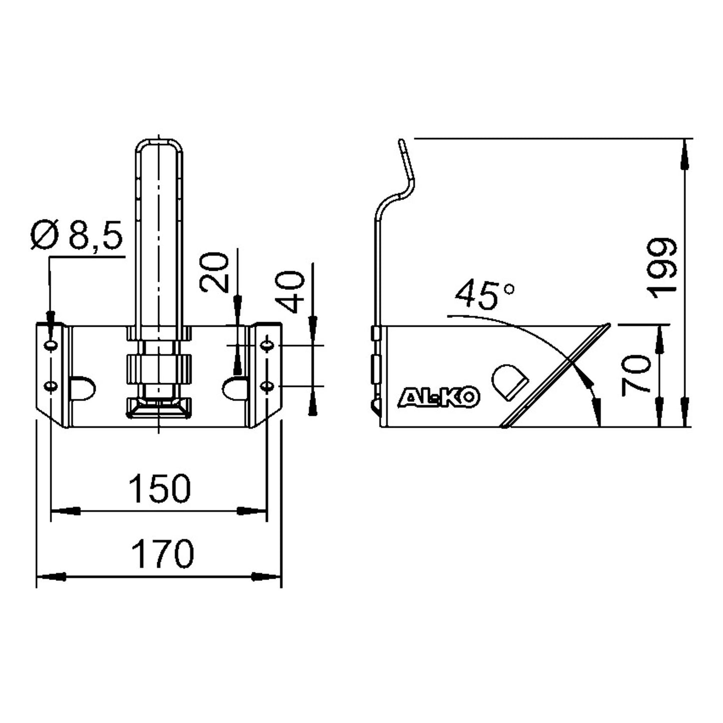ALKO holder for wheel chock UK36 galvanized