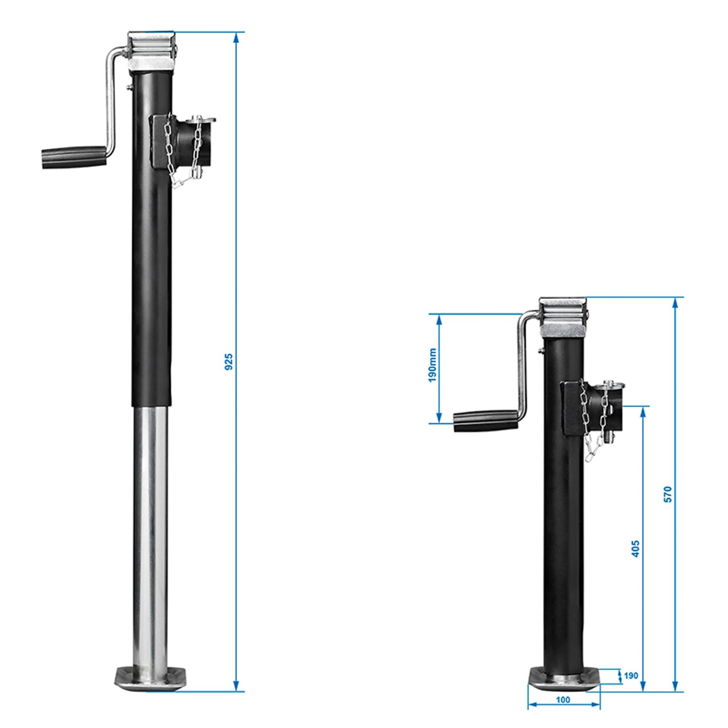 Support foot with hand crank 2500kg | Foldable 570-950mm | with flange