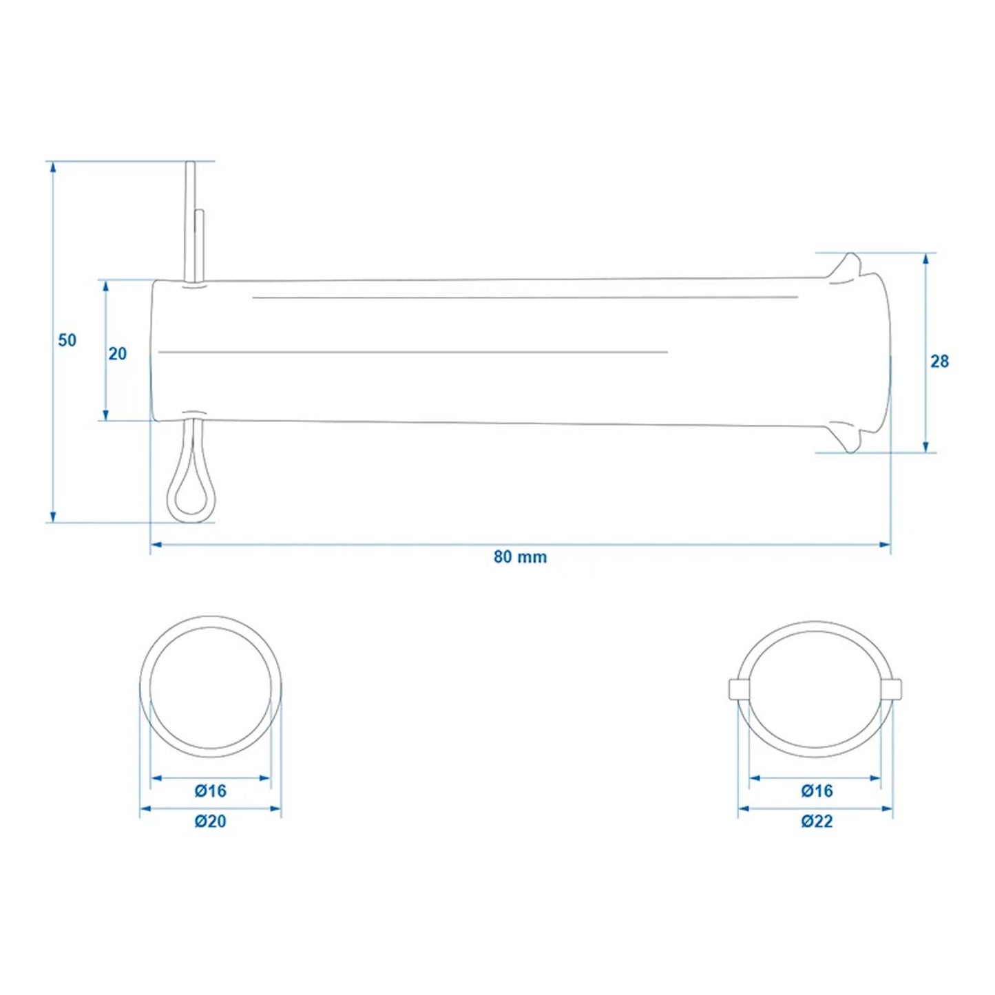 Achse mit Splint für Stützrad 48mm Ø20mm x 80mm