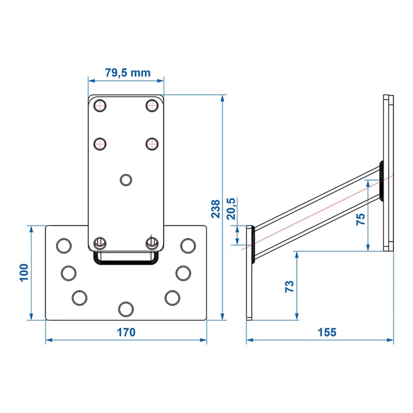 Spare wheel holder for car trailers with mounting plate | 4 / 5 hole rims