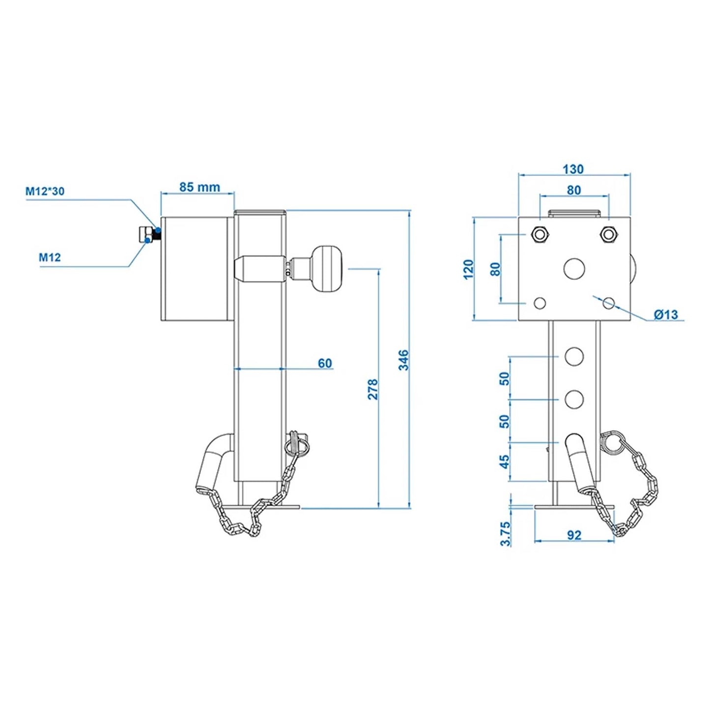 Abstellstütze 60x60mm kippbar 346 - 546 mm 1300 kg mit Schraubensatz - TMN - shop.de