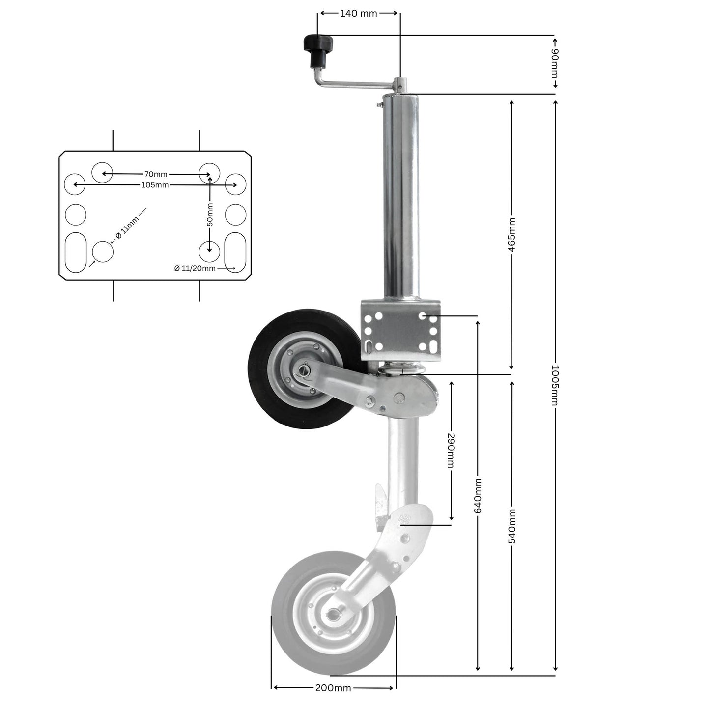 Anhänger Automatik Stützrad 60mm 400kg Stützlast mit Anbausatz