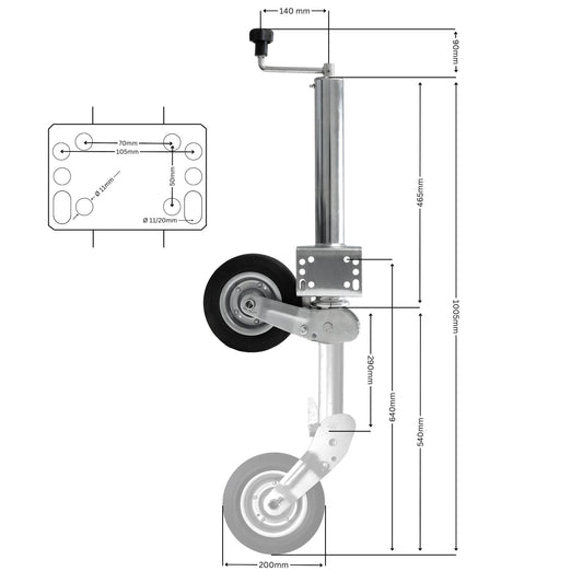 Anhänger Automatik Stützrad 60mm 400kg Stützlast mit Anbausatz