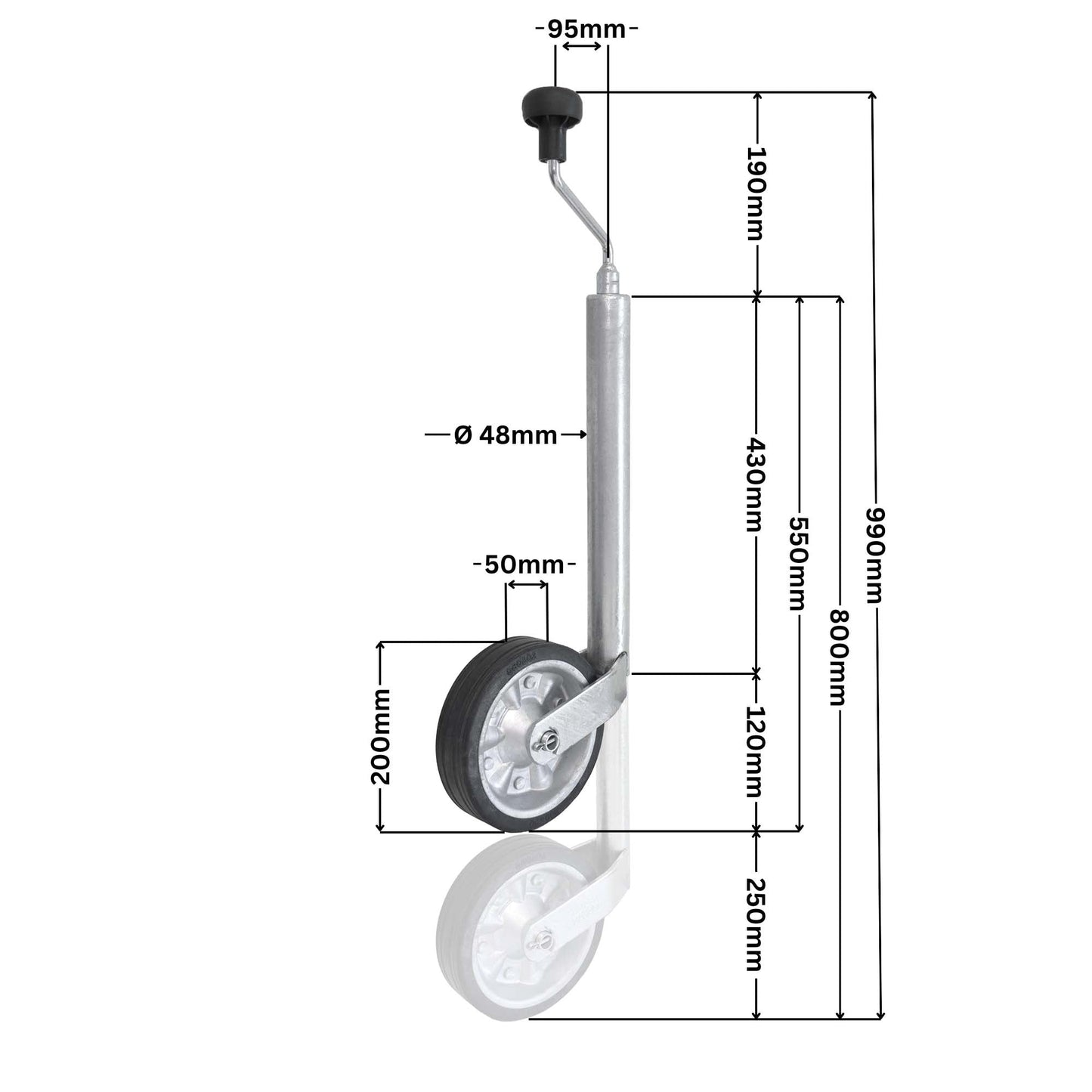 Stützrad 300kg Ø48mm 200x50mm mit Klemmhalter inkl. Befestigungsschrauben - TMN - shop.de