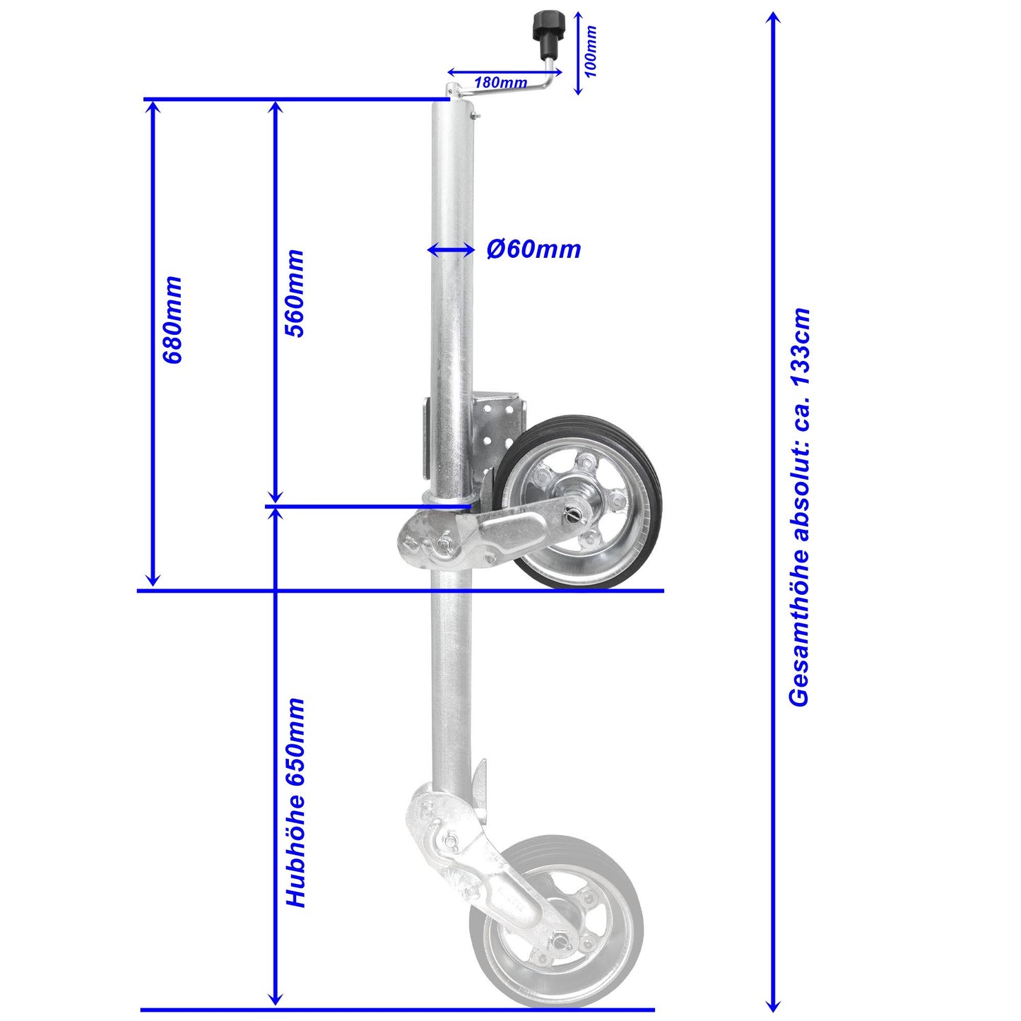 Stützrad 500KG TD60V-XL 230x80 extra Lang