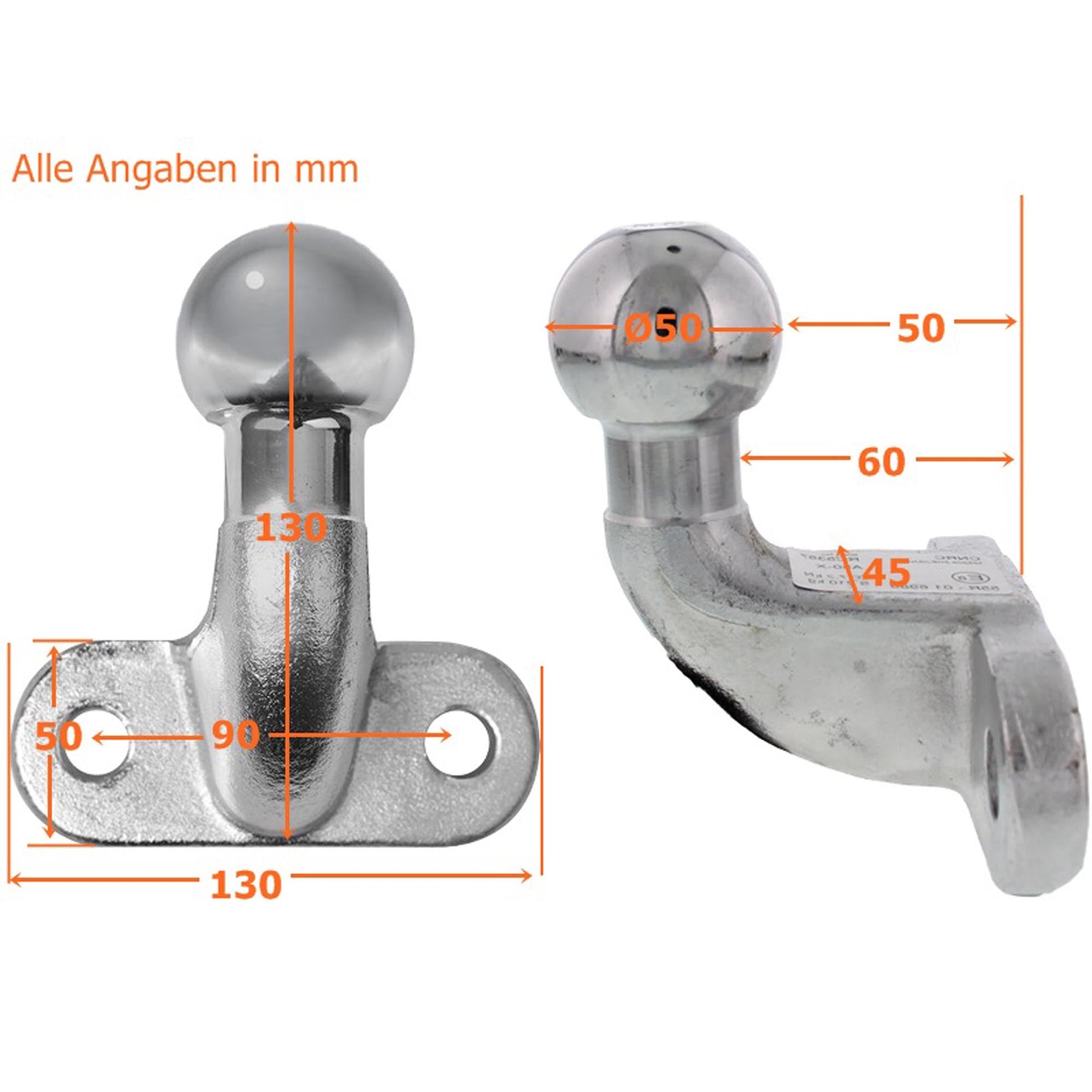3500kg Kugelkopf mit Flansch "Lange Version" - TMN-shop.de