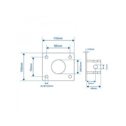 Mounting plate parking support 115x100mm LA: 85/70mm 15mm bolt