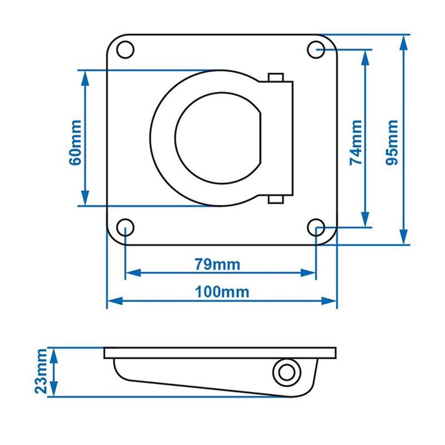 Lashing trough single 100x95mm 800daN with return spring