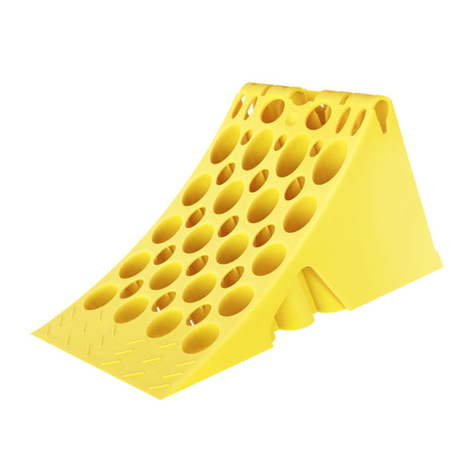 Wheel chock yellow with anti-slip DIN 76051-E53