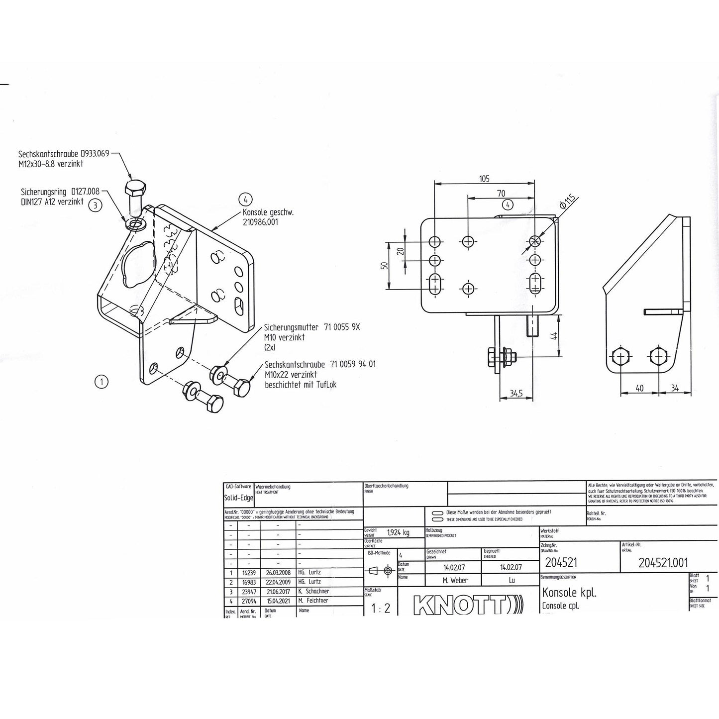 Knott Stützrad-Konsole für KF7.5 / KF13 / KF17 / KF20 GF u. GFH Ausf. Auflaufeinrichtung