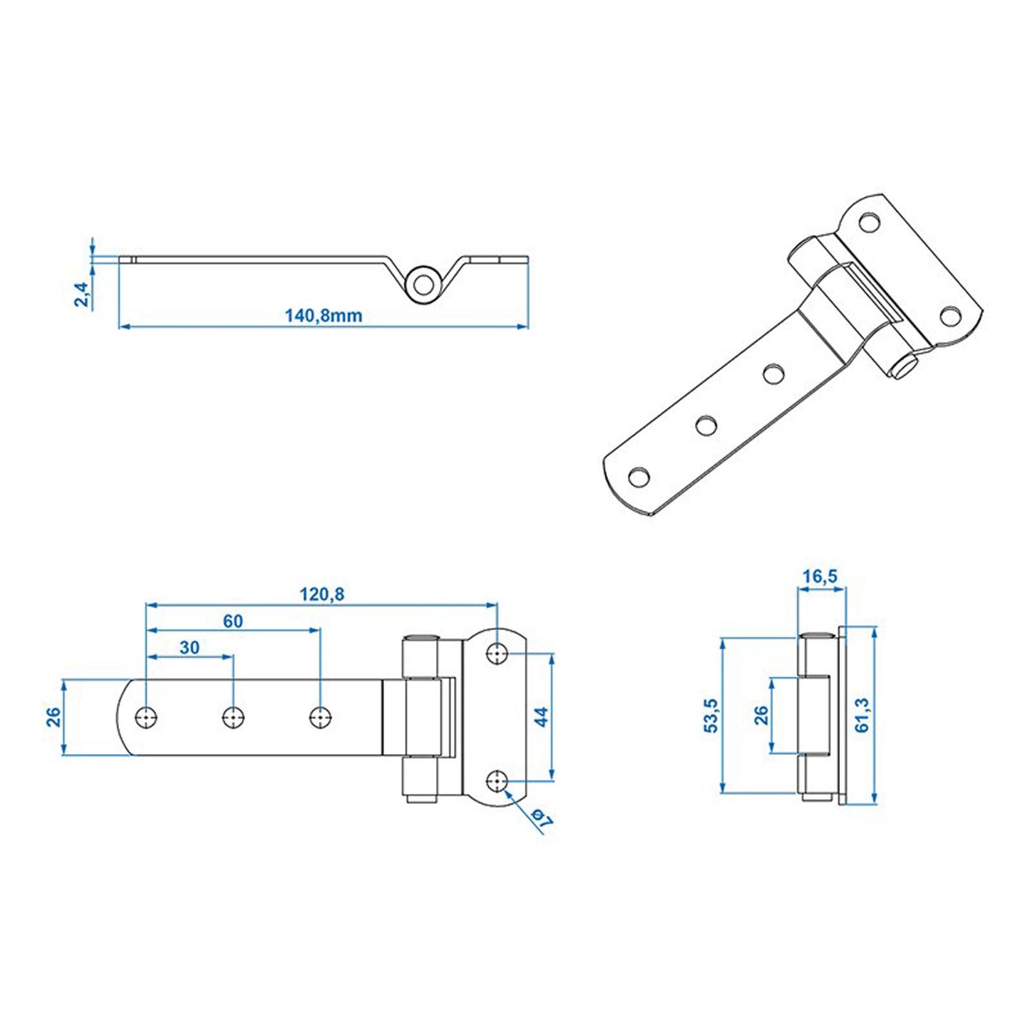 trailer door hinge 143x61mm