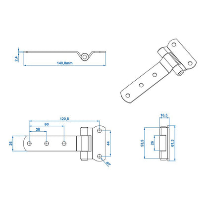 trailer door hinge 143x61mm