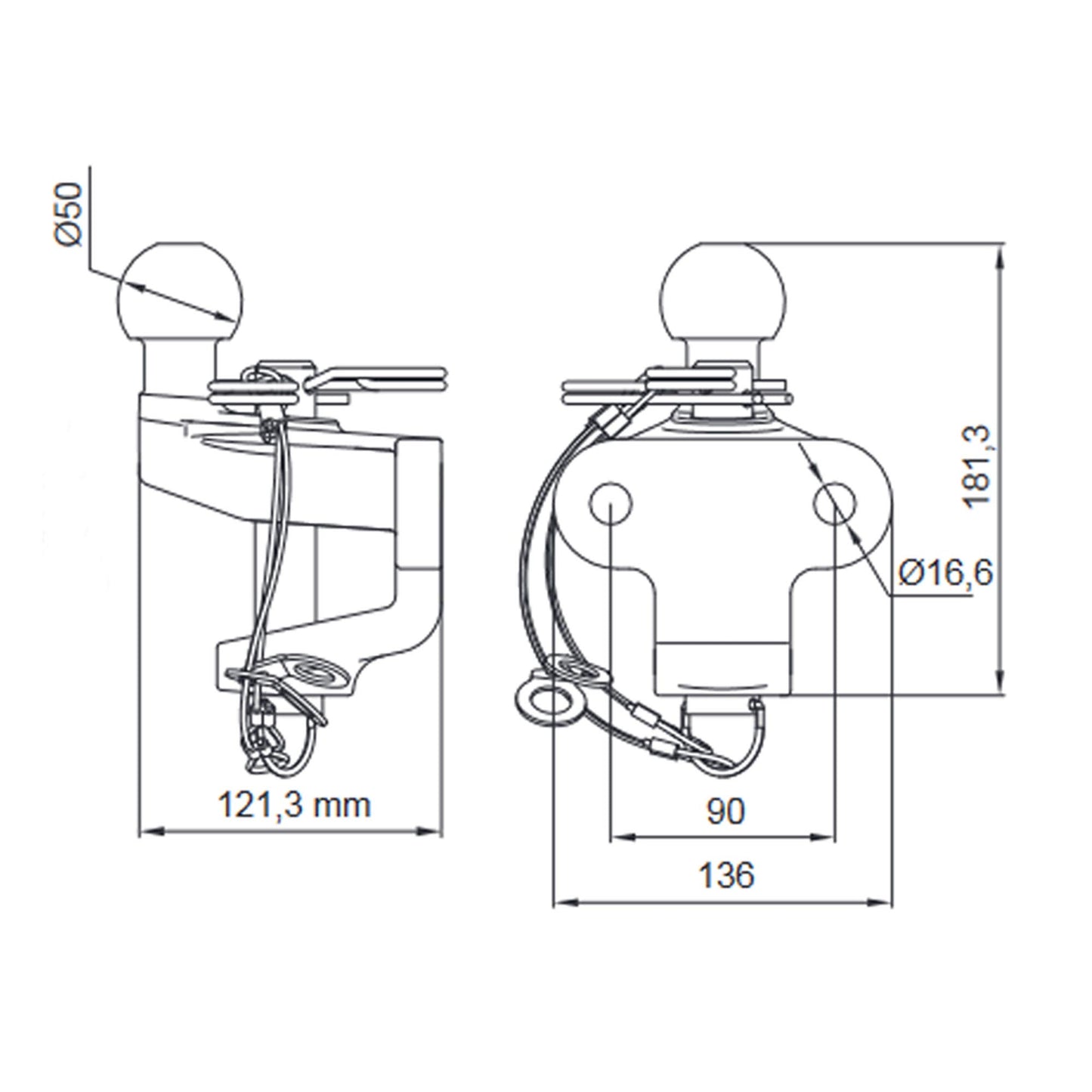 Tow bar double Ø50mm 3,500kg Black