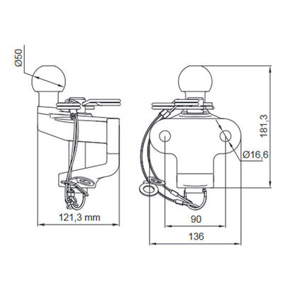 Tow bar double Ø50mm 3,500kg Black