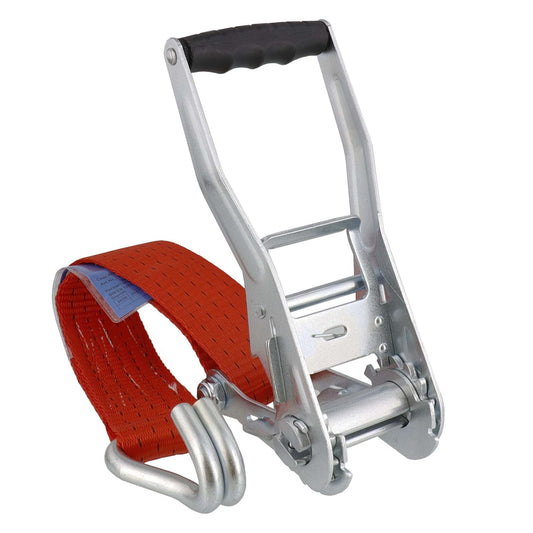 S - Line Zurrgurt 5035, 8 m, Festende 0,5 m, Losende 7,5 m, zweiteilig, mit Druckratsche R50E1 und Spitzhaken doppelt 5002, Gewebe 50 mm, rot, LC 2500 daN im geraden Zug/5000 daN in der Umreifung, STF 350 daN, Dehnung < 5 % - TMN - shop.de