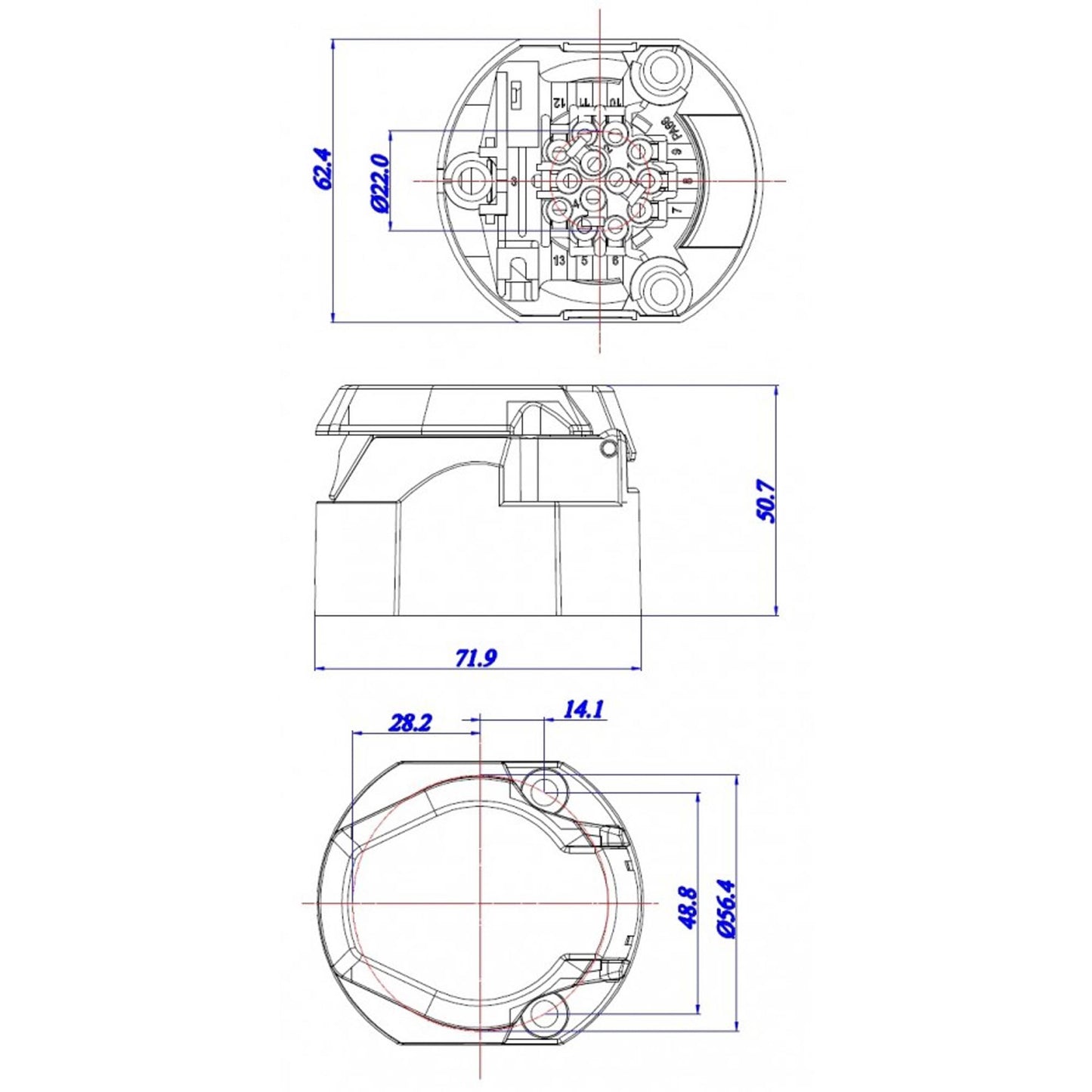 13-pin trailer socket plastic 12V