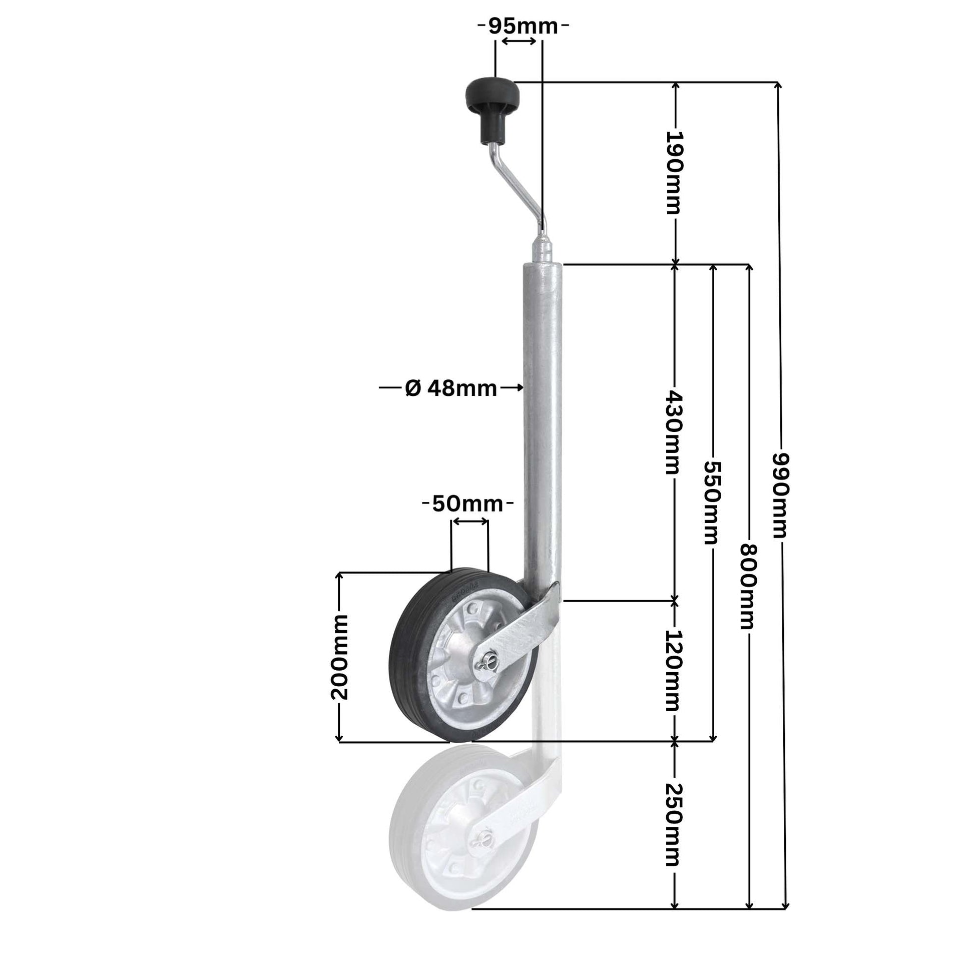 Stützrad 300kg Ø48mm 200x50mm mit Klemmhalter inkl. Befestigungsschrauben - TMN - shop.de