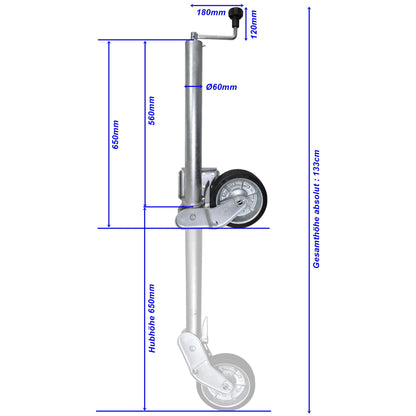 Stützrad 500KG TD60VL XL-Rohr 200x60 erhöhte Tragfähigkeit