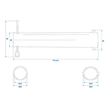 Achse mit Splint für Stützrad 48mm Ø20mm x 115mm - TMN-shop.de