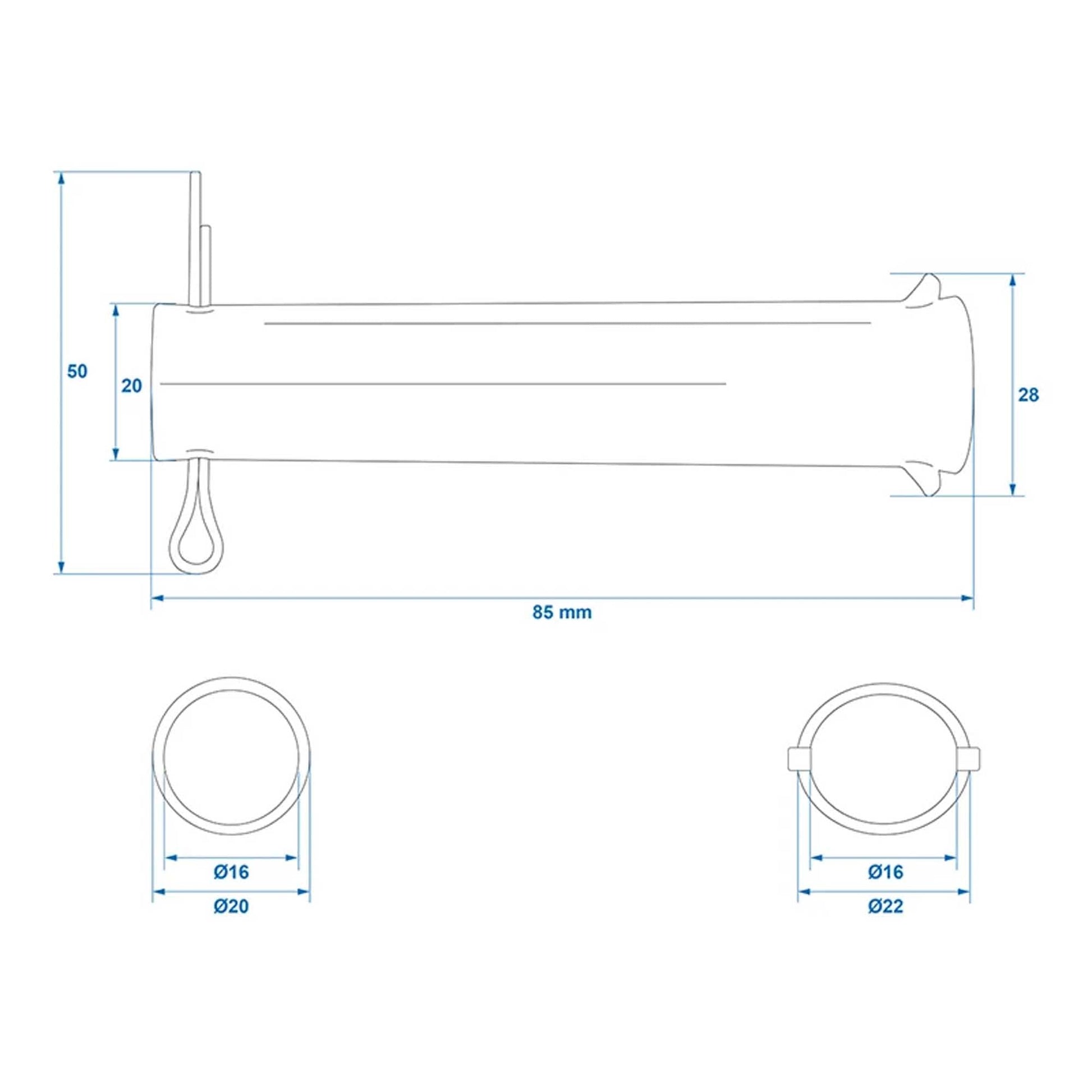 Achse mit Splint für Stützrad 48mm Ø20mm x 85mm - TMN-shop.de