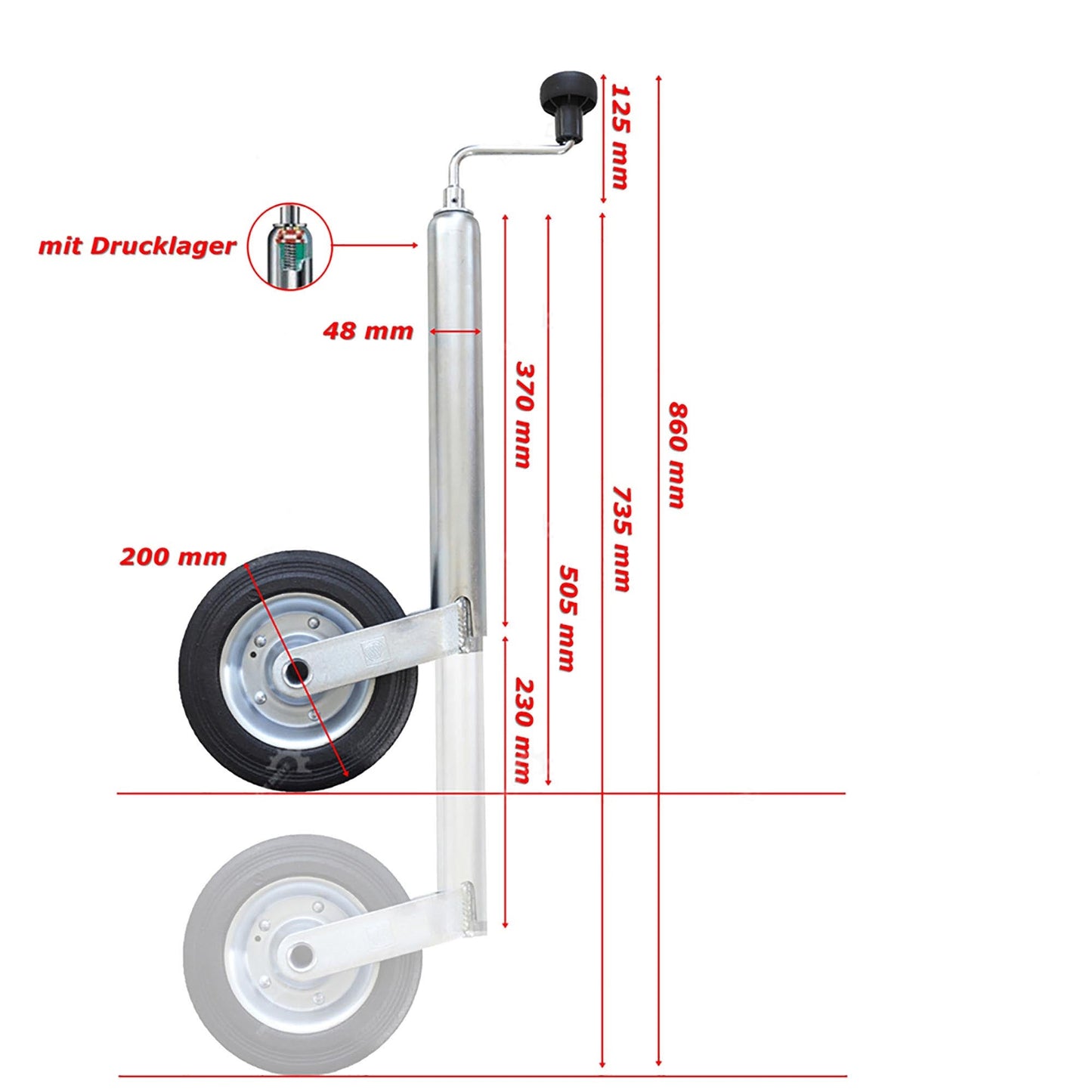 Anhänger Stützrad 150kg mit Metall-Felge - TMN-shop.de