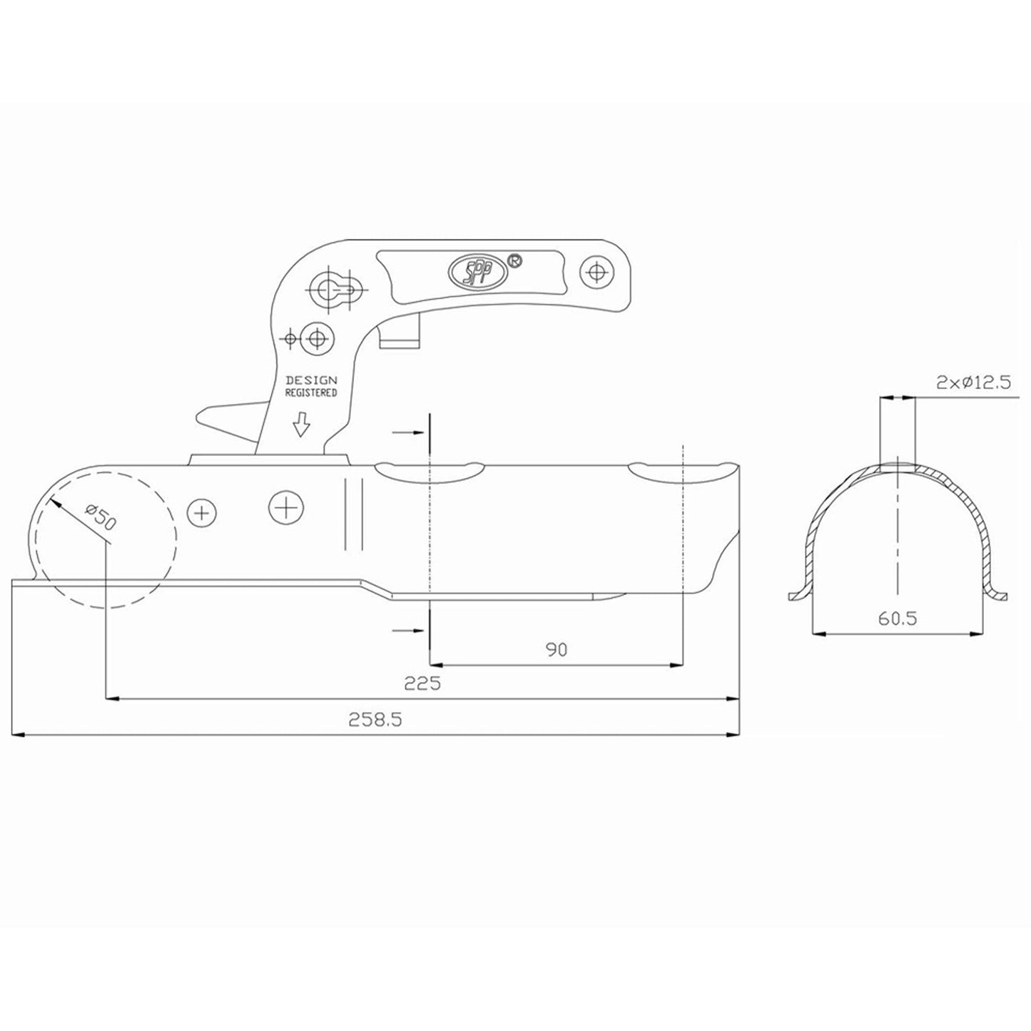 SPP ZSK-750D Kugelkupplung 60mm Rund 750kg - TMN-shop.de