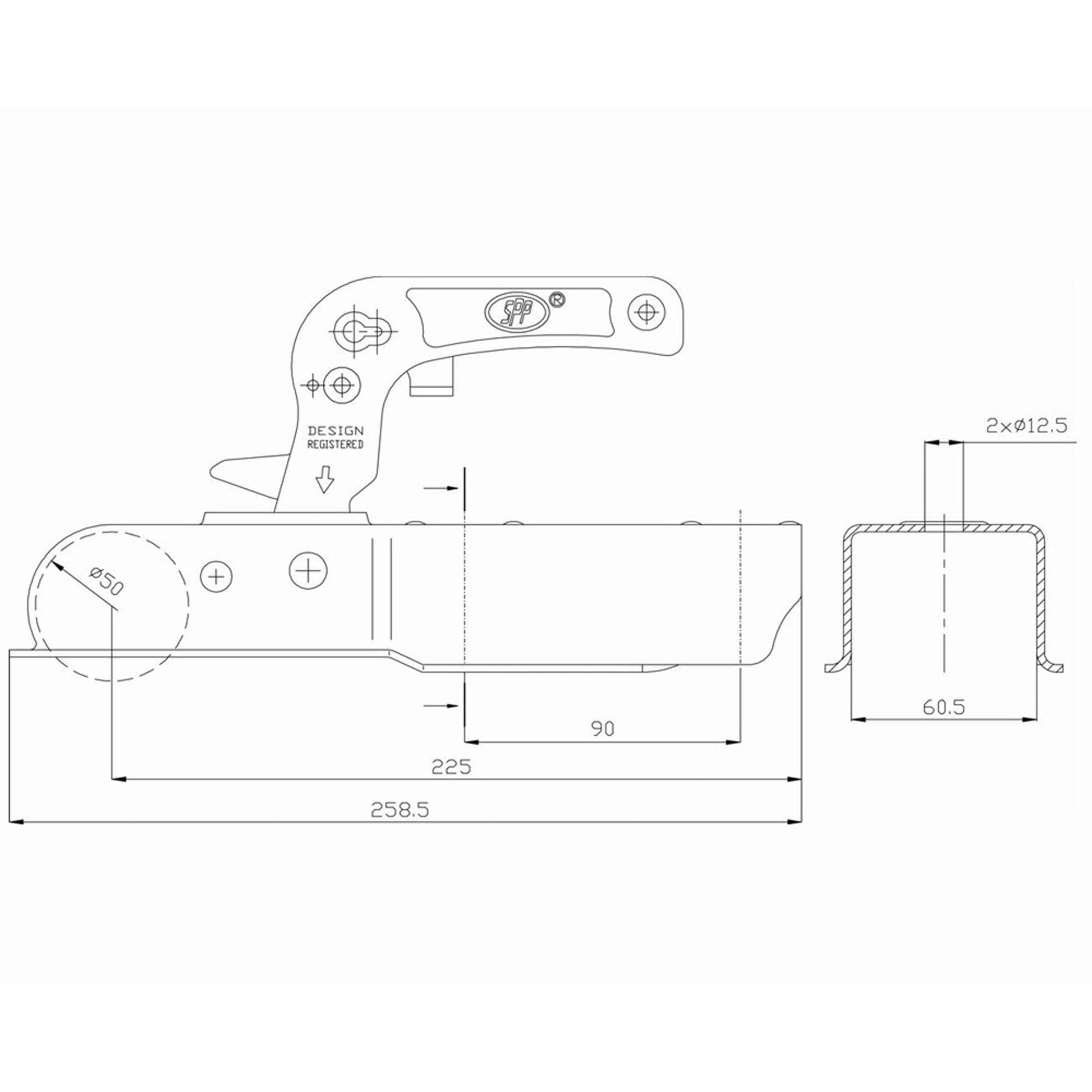 SPP ZSK-750I Kugelkupplung 60mm Vierkant 750kg - TMN-shop.de