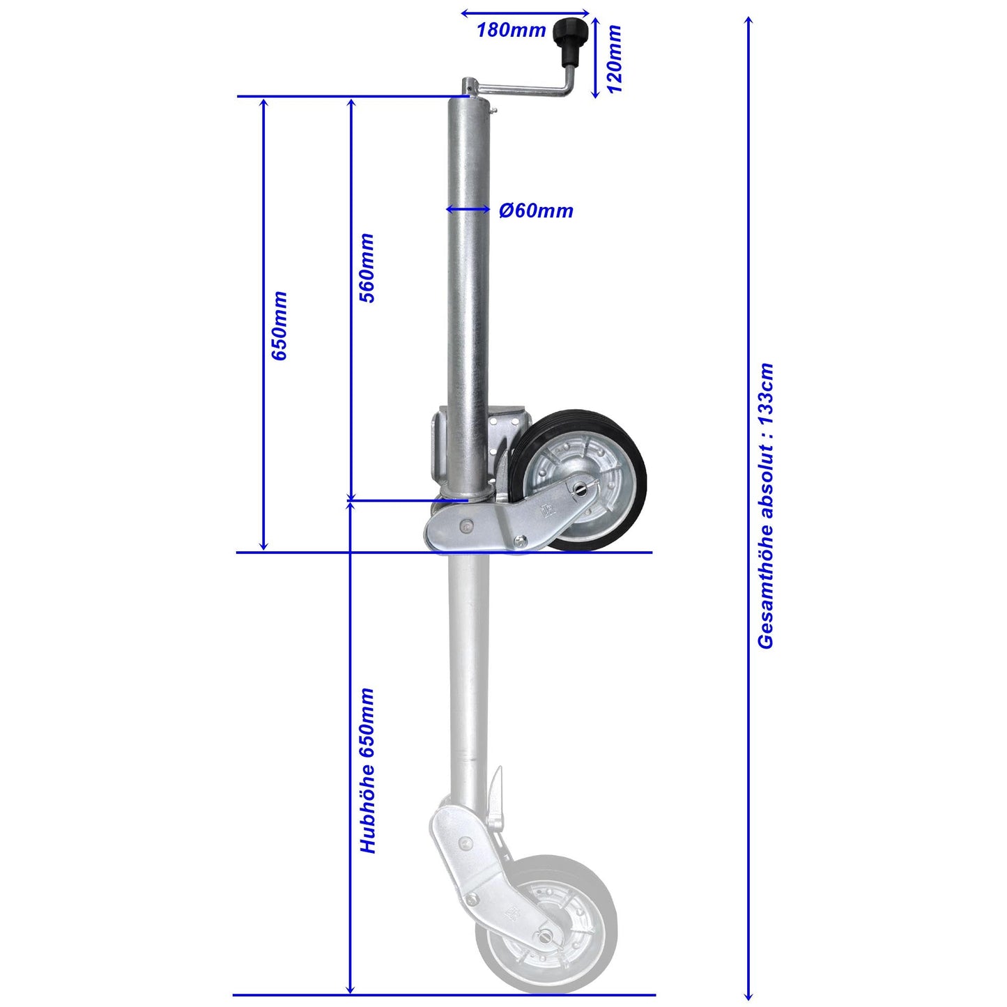 Stützrad 500KG TD60VL XL-Rohr 200x60 erhöhte Tragfähigkeit - TMN-shop.de