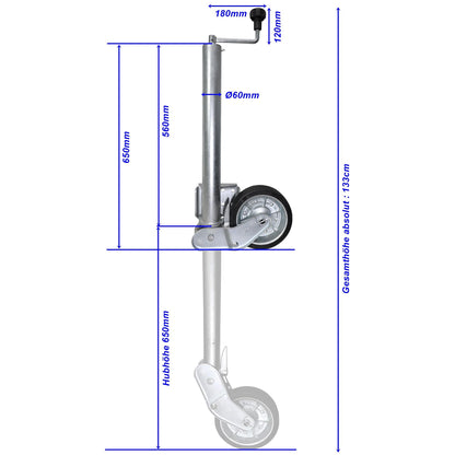 Stützrad 500KG TD60VL XL-Rohr 200x60 erhöhte Tragfähigkeit - TMN-shop.de